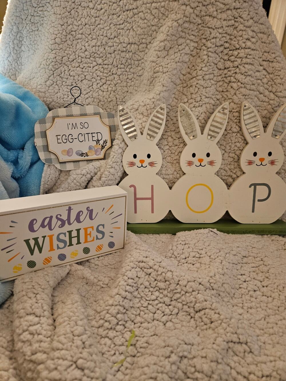 Easter At Home 3 Bunnies Sign HOP table sign wall sign